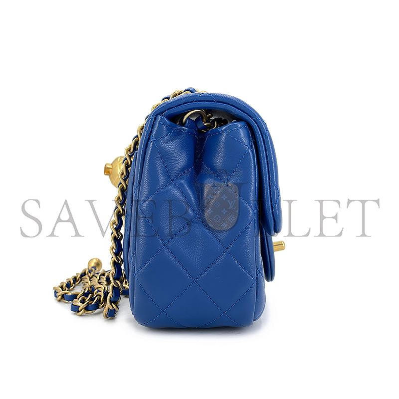 CHANEL BLUE QUILTED LAMBSKIN PEARL CRUSH SQUARE MINI FLAP BAG AGED GOLD HARDWARE AS1786 (18*13*7cm)